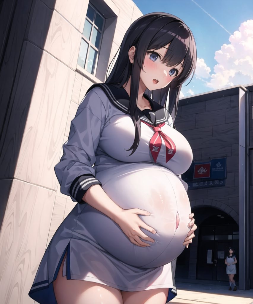 妊婦フェチ？汗か水なのか？女子大生イラスト2